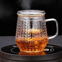錘目紋三件式泡茶杯男茶水分離過(guò)濾內(nèi)膽玻璃杯辦公室?guī)w麥穗杯